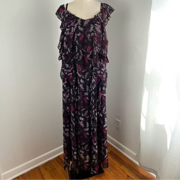 Lane Bryant Black Asian Floral Ruffled Tiered Maxi Dress Plus Size Boho Romantic - Picture 1 of 15